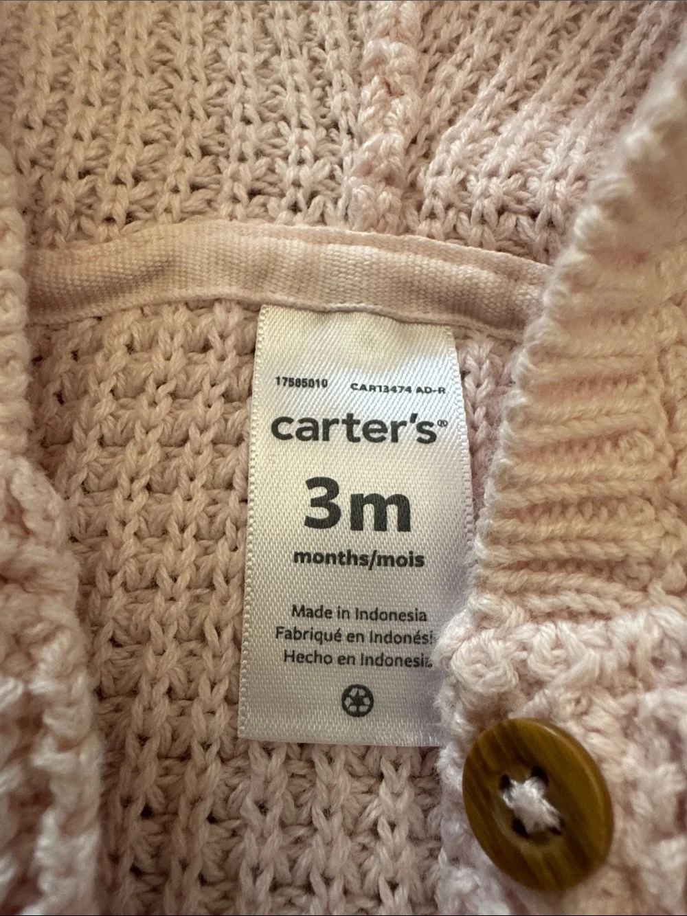 Carter's Pink Hooded Knit Sweater with Pom Poms
